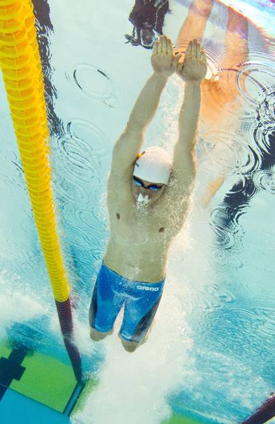 Visuale subacquea per Paul Biedermann nella semifinale dei 400 stile libero. Il tedesco ha fallito uno dei suoi obiettivi principali, l’accesso alla finale continentale. Reuters
